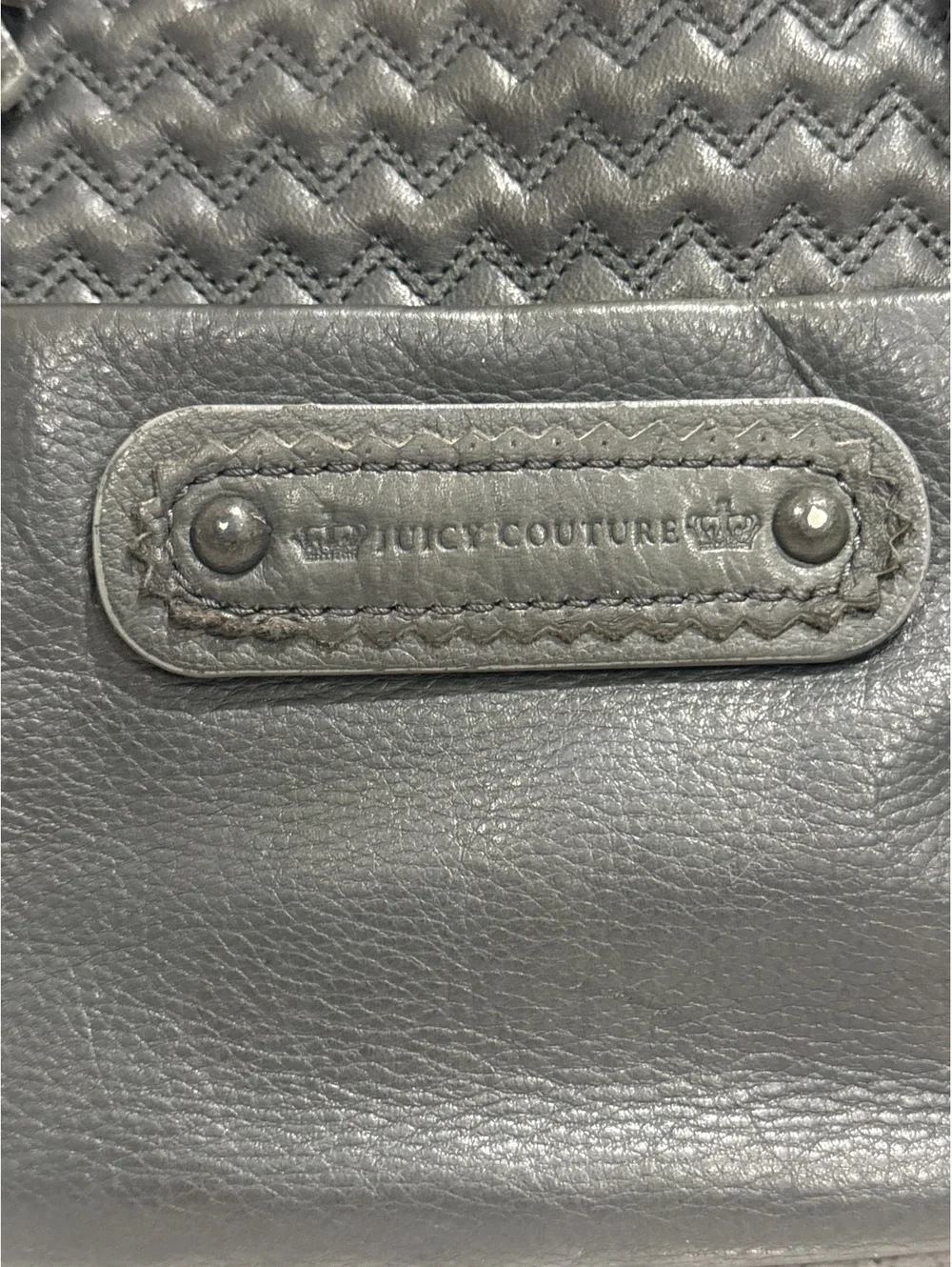 Y2K Juicy Couture Gray Leather Modern Queen Baroque Satchel with Chevron Detail